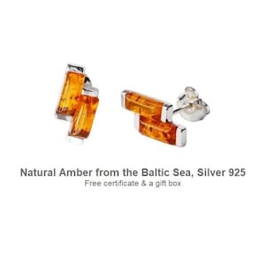 Amber stud earrings, geometric amber studs, modern silver earrings, baltic amber jewelry, gift for her
