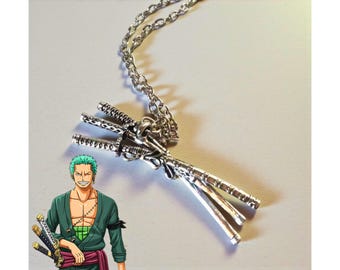 Roronoa Zoro Necklace, Anime Three Knife Necklace, Three Swords Flowing Pendant