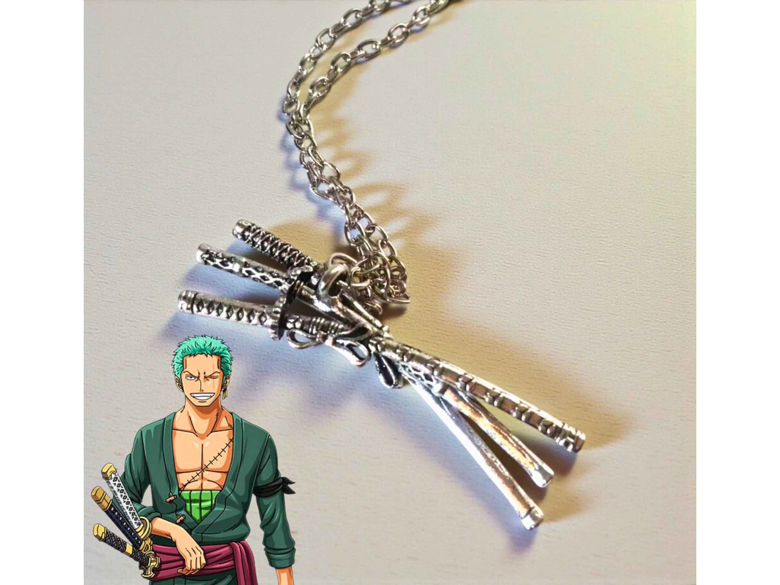 ONE PIECE ネックレス ZORO 天然石チャーム付き Roronoa Zoro Necklace, Anime Three Knife Necklace, Three Swords