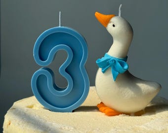 Goose Cake Topper Candle: Soy & Beeswax Blend, Blue Bow Tie