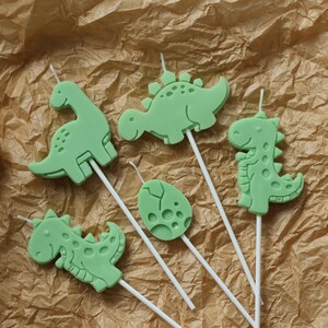 Dinosaur Candles: Soy Beeswax Blend, Cake Toppers, Set of 5