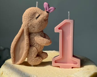 Beeswax Birthday Candle Set: Bunny & Number Cake Topper