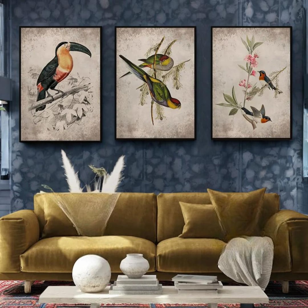 Tropical Bird Wall Art Set Vintage Botanical Prints, Nature-inspired ...