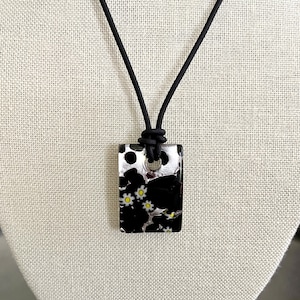 Murano Millefiori Glass Pendant Necklace: Sterling Silver, Black Leather Cord