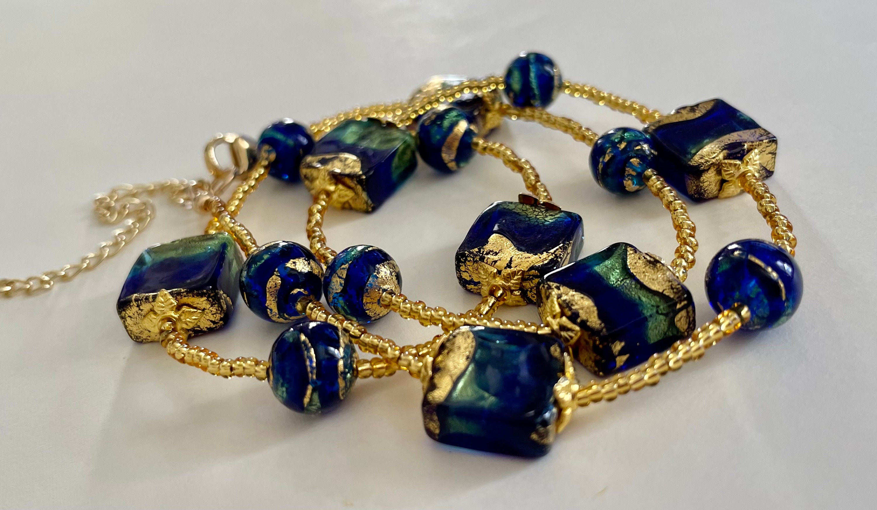 Royal Blue Glass Bead Charm Bracelet Quality Murano Glass Beads