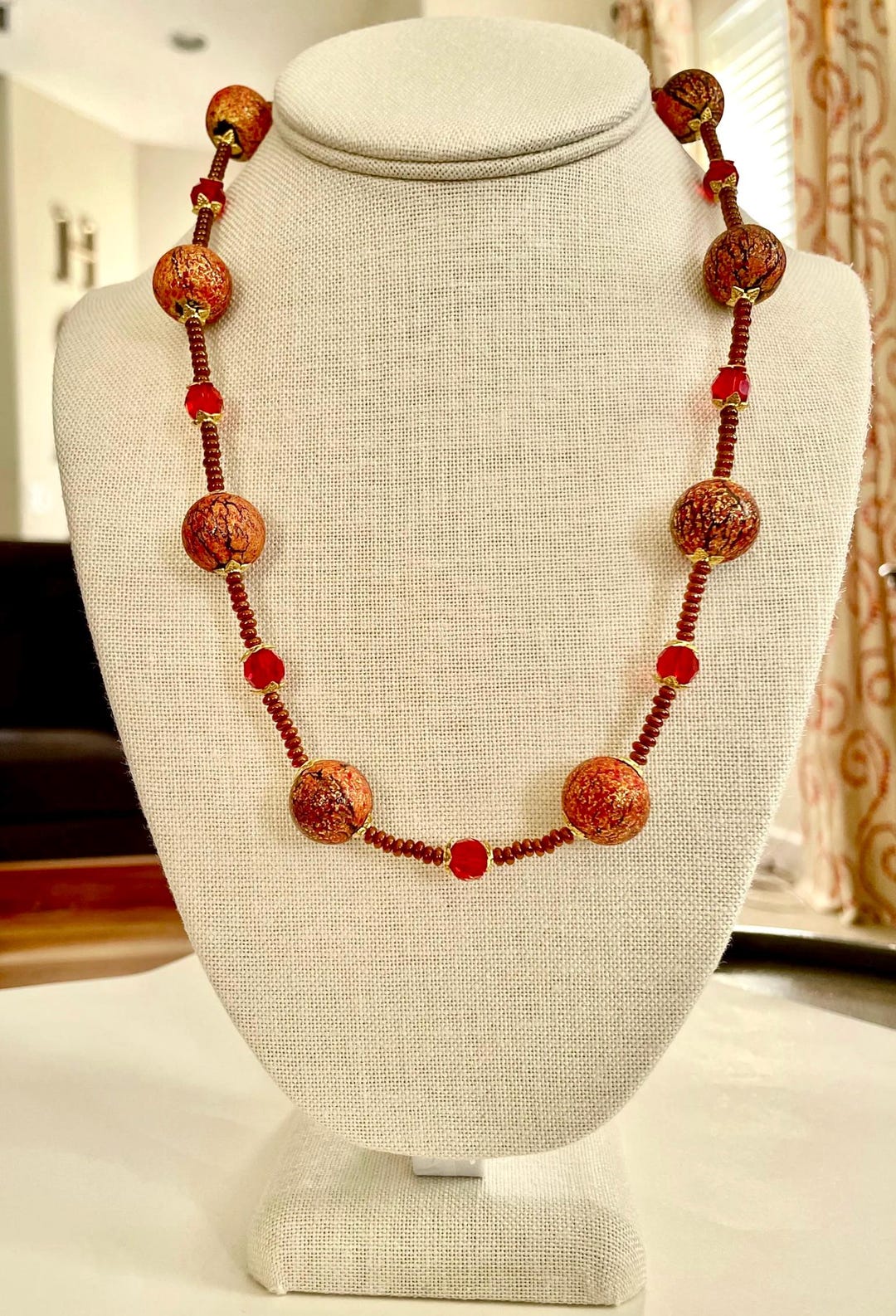 Murano Glass Bead Necklace: Orange Fritte, 14k Gold-filled Accents - Etsy