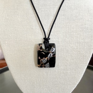 Murano Millefiori Glass Pendant Necklace: Black Leather Cord, Sterling Silver