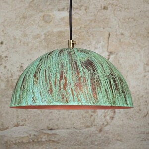 Handmade Verdigris Copper Dome Light – Vintage Rustic Ceiling Fixture for Farmhouse Kitchen