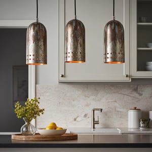 Set of 3 Copper Pendant Light, Rustic Farmhouse Lighting