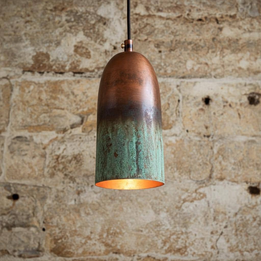 Green Patina Copper Pendant Light – Rustic Farmhouse Kitchen Island Lighting Fixture