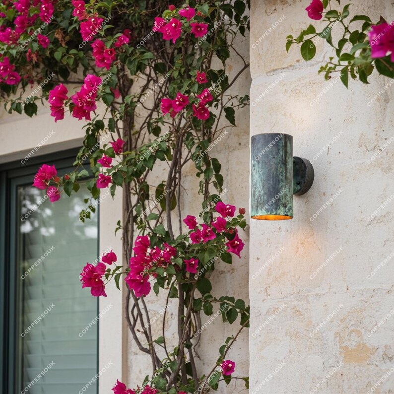 Picture Idea: Rustic Copper Outdoor Wall Sconce Patina Cylinder Light Fixture For
