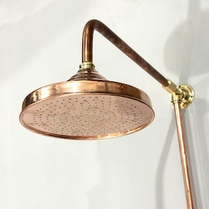 Copper Bathroom Shower System Set, Solid Copper Rainfall Shower Head, Exposed Outdoor Shower