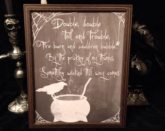 DOUBLE DOUBLE TOIL.... Framed Halloween Decor Print 8x10 framed chalkboard look  print