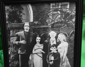 THE MUNSTERS (2) BW Framed Halloween Decor 8x10 in. with plastic frame.