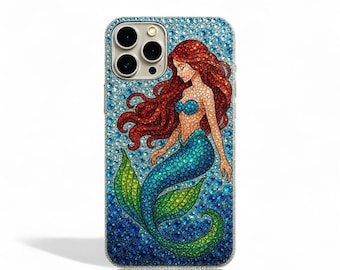 Rhinestone Mermaid Phone Case for iPhone 16 15 14 Pro Max, Samsung S24 S25 Ultra, Bling Crystal Personalized Gifts for Her
