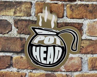 Pot Head Coffee Pot Sticker – Funny Vinyl Sticker for Coffee Lovers