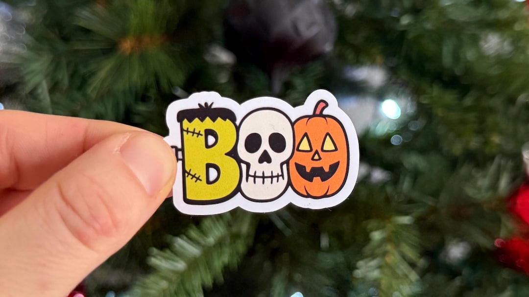 BOO Halloween Sticker • Frankenstein Lettering Skull Pumpkin Sticker ...