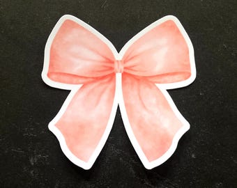 Pink Watercolor Bow Sticker, Coquette Girly Decal