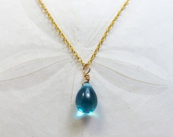 Blue Mermaid Gold Tear Necklace