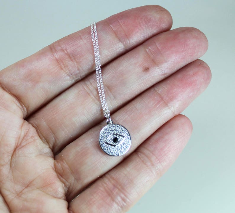 Pave Evil Eye Silver Pendant