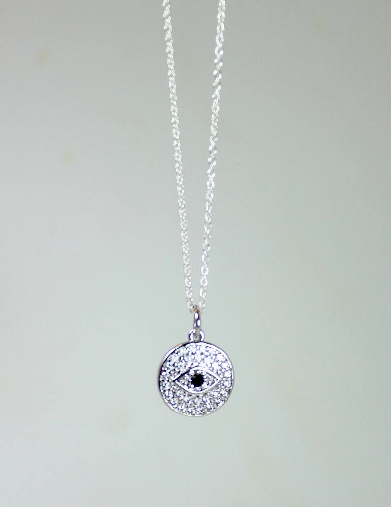 Pave Evil Eye Silver Pendant