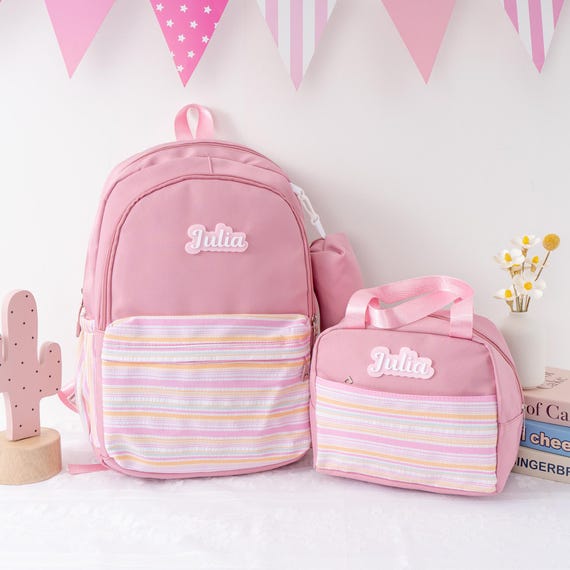Personalized Girls Backpack Set: Custom Name, Lunch Bag & Pencil Case