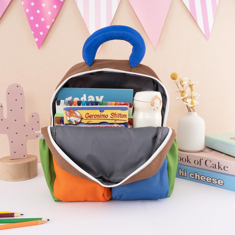 Personalized Color Block Backpack – Embroidered Name, Kids Book Bag ...