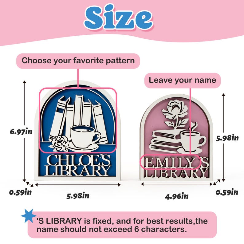 Library Sign Retro Personalized Library Sign, Custom Wood Book Nook Decor for Bookshelf ...