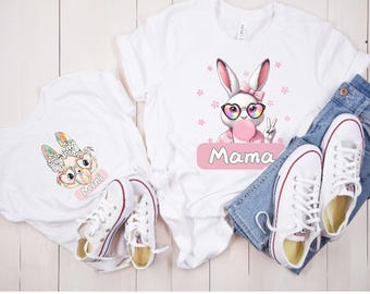 Magliette con coniglietto pasquale per mamma e mini Maglietta con coniglietto Bubble Gum Magliette pasquali per donna Maglietta pasquale per bambini Mamme e me Magliette pasquali abbinate