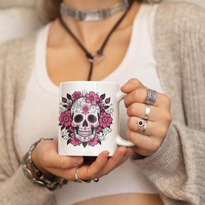 Tazza messicana Calavera/Tazza teschio rosa/Día de los Muertos/Tazza da caffè del giorno dei morti/Tazza in ceramica con cultura messicana (11oz, 15oz)/Arredo per la casa