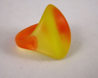 Shark Ring - ridged dome in yellow and orange, size 8