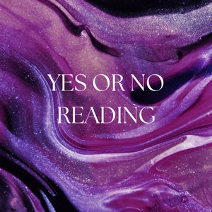 Könnte beinhalten: Abstrakter Hintergrund mit wirbelnden lila, rosa und schwarzen Farben. Der Text "YES OR NO READING" ist in Weiß geschrieben.