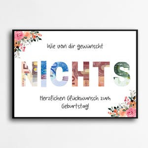 Birthday cash gift | Gift nothing | Birthday gift | No wish | Last-minute gift to print | Instant PDF download