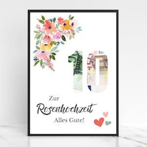 Cash gift for a rose wedding anniversary | Rose wedding gift | 10th wedding anniversary gift idea | Wedding anniversary | 10 years of marriage | Download PDF
