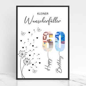 Cash gift for a 60th birthday | Wish-fulfilling milestone birthday | Birthday gift | Last-minute gift to print | Download A4