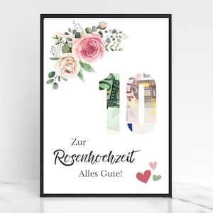 Cash gift for a rose wedding anniversary | Rose wedding gift | 10th wedding anniversary gift idea | Wedding anniversary | 10 years of marriage | Download PDF
