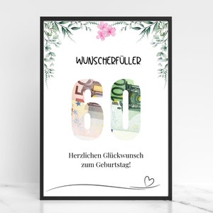 Cash gift for 60th birthday | 60th birthday gift | Birthday present | Last-minute gift | Wish-fulfiller | Download PDF A4