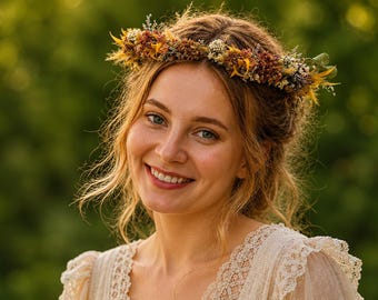 Woodland Dried Floral Crown – Forest Fairy Boho Bridal Headpiece