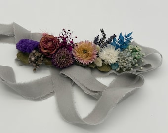 Rustic Maternity Flower Belt – Dried Floral Sash – Boho Pregnancy Accessory