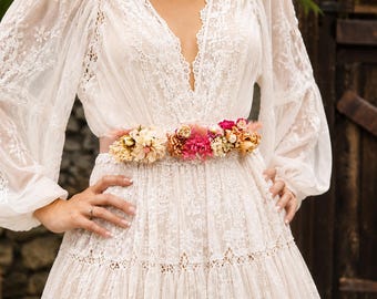 Blush Peach Flower Belt: Boho Bridal Wedding Dress Accessory  display picture 3