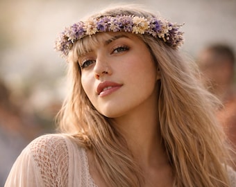 Corona de flores moradas – Accesorio para el cabello estilo boho para festivales