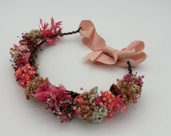 Pink Dried Flower Crown – Handmade Boho Floral Headpiece