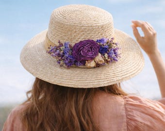 Vintage 1980s Purple Straw Hat Flowers Ribbon and‎ Veil Trim NOS Unworn Vintage 1980s Purple Straw Hat Flowers Ribbon and Veil Trim  main image 2
