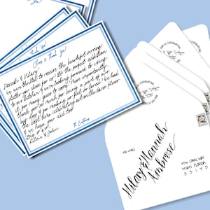 Notas de agradecimiento escritas a mano, papelería personalizada, tarjetas personalizadas para bodas, despedidas, ocasiones especiales, colores sólidos, azul
