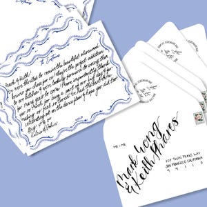 Notas de agradecimiento escritas a mano, papelería personalizada / Tarjetas personalizadas para bodas, despedidas, ocasiones especiales / Talavera - Azul índigo