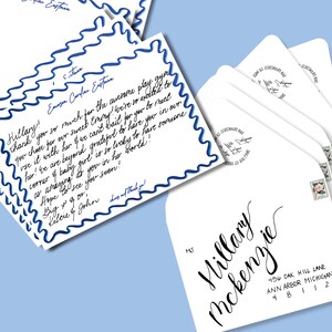 Notas de agradecimiento escritas a mano, papelería personalizada / Tarjetas personalizadas para bodas, despedidas, ocasiones especiales / Wave on Wave - Azul