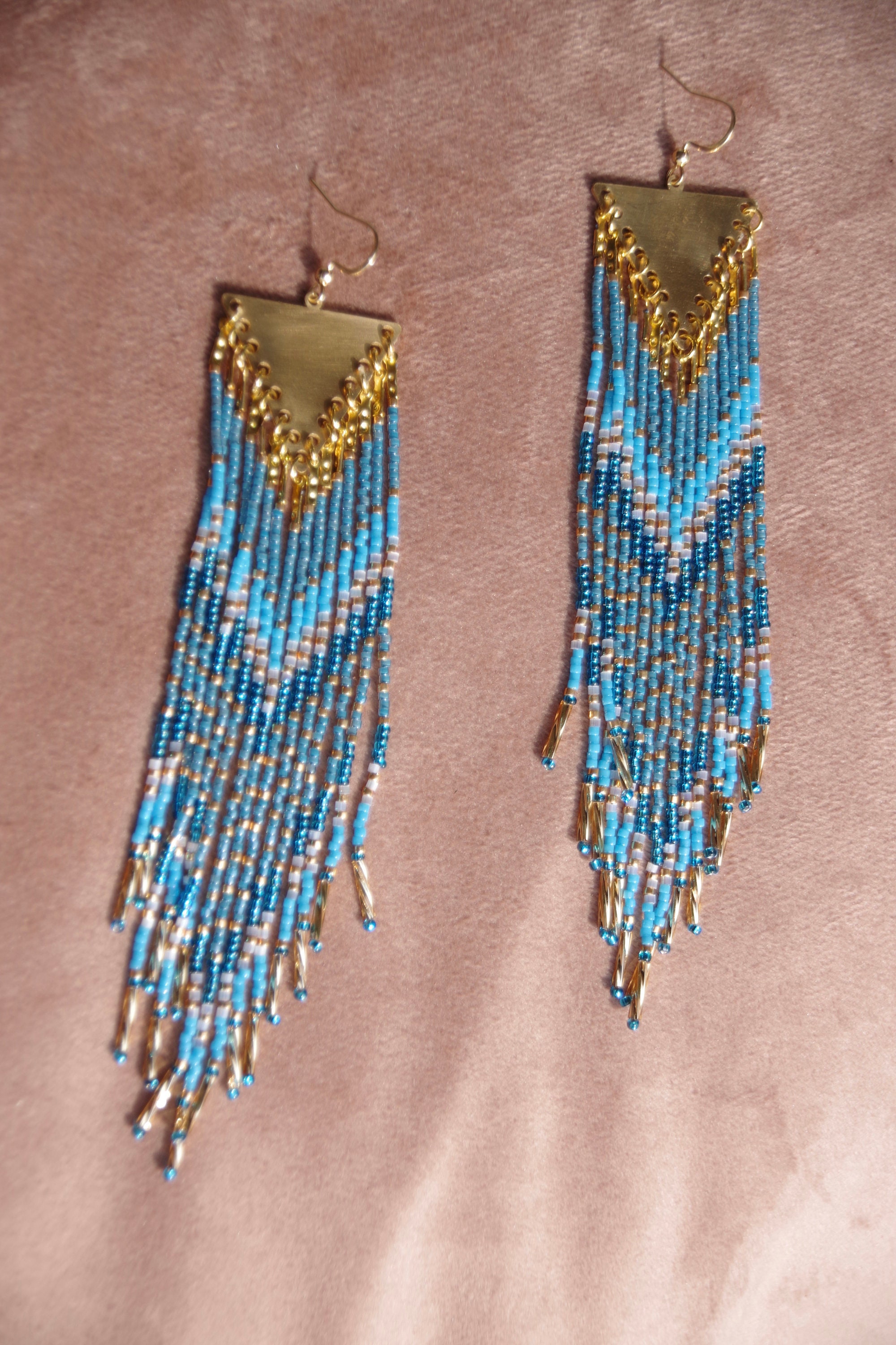 Exclusive Seed Bead Earrings With 30 Fringes Strung With Exclusive Seed Bead Earrings With 30 Fringes Strung With