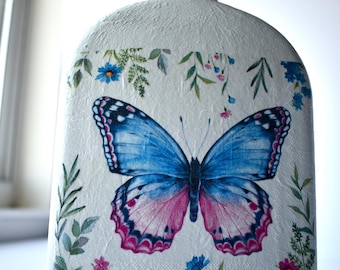 Butterfly Floral Decorative Bottle Vase: Handmade Rustic Farmhouse Home Décor
