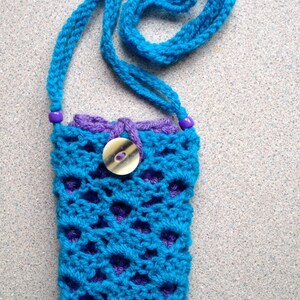Phone cosy and bag - turquoise and purple