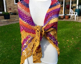 Crochet Shawl large pink gold